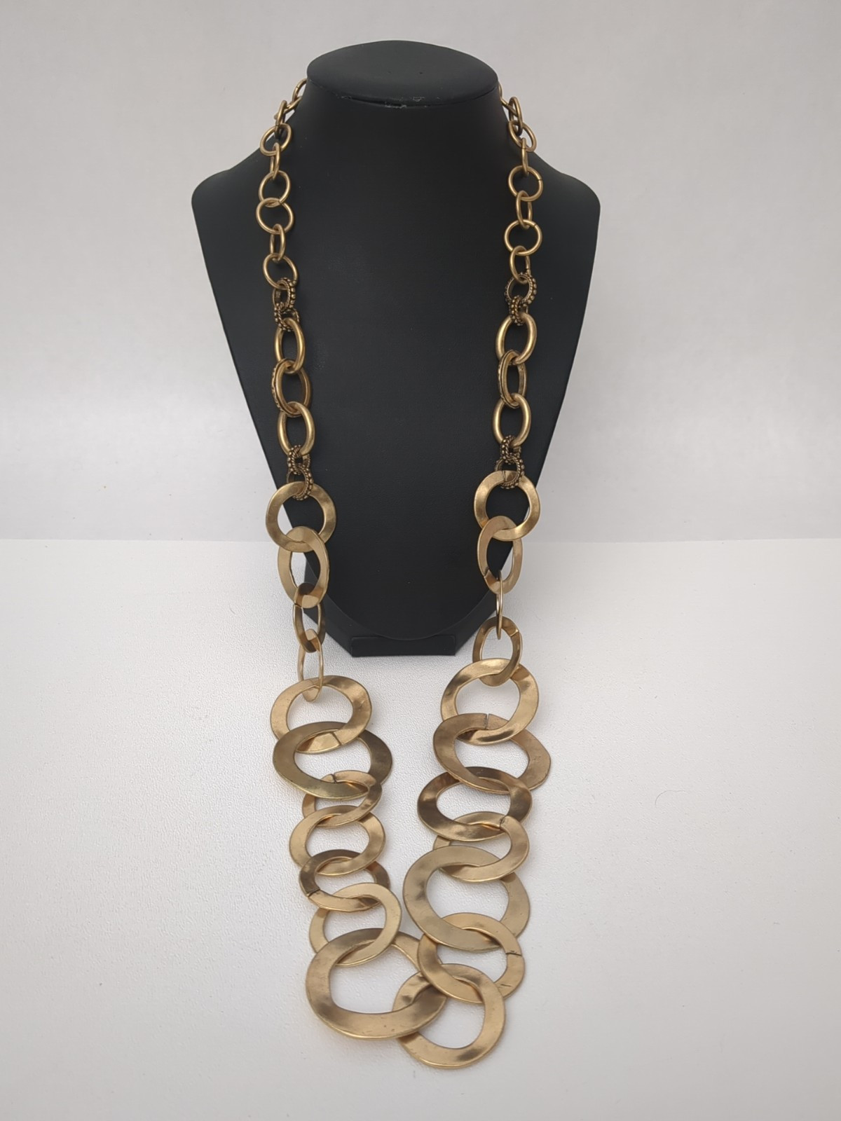 Chico's Brass Tone Circle Link Statement Necklace 35