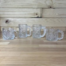 MCDONALD'S 1995 BATMAN & ROBIN MUGS Complete Set of 4 Glass Glasses Vintage