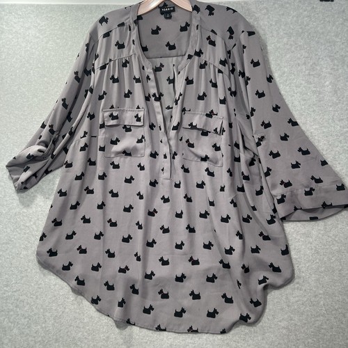 Torrid Harper Gray Scottie Dog Print Georgette Button Sheer Blouse Women's SZ 2
