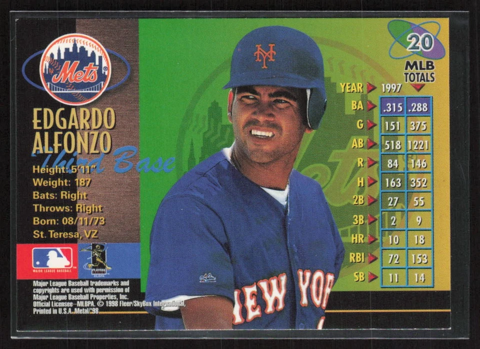 1998 Metal Universe Edgardo Alfonzo #20 New York Mets - Image 2 of 2