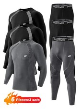 3 Set Men's Thermal Underwear Fleece Lined Base Layer Long Johns Top Bottom Warm