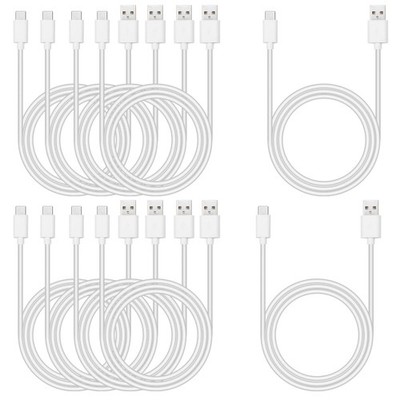 10 PCS 6FT USB Type C Phone Charger Data Cord Bulk Heavy Duty Sync White