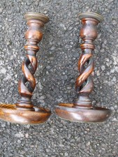 Pair of antique carved oak candlesticks, Arts & Crafts period