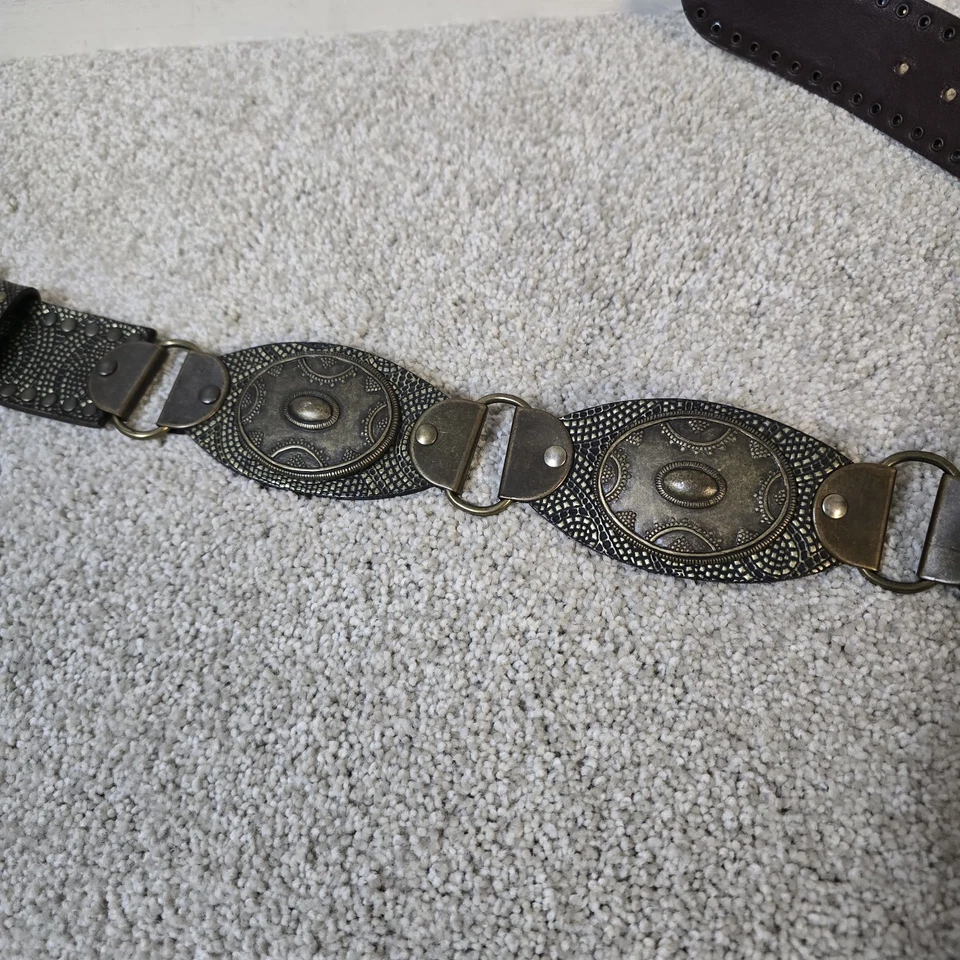 Cinturón de cuero Nanni Italia para mujer talla 80/32 latón ornamentado tachonado occidental de colección Foto 3 de 4