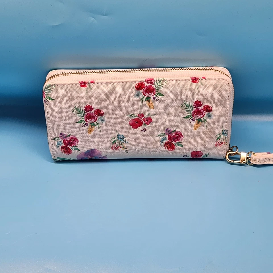 Cartera Muñequera Betsey Johnson Floral Cremallera Alrededor Blanca Multi Cartera Nueva con Etiquetas Foto 2 de 4