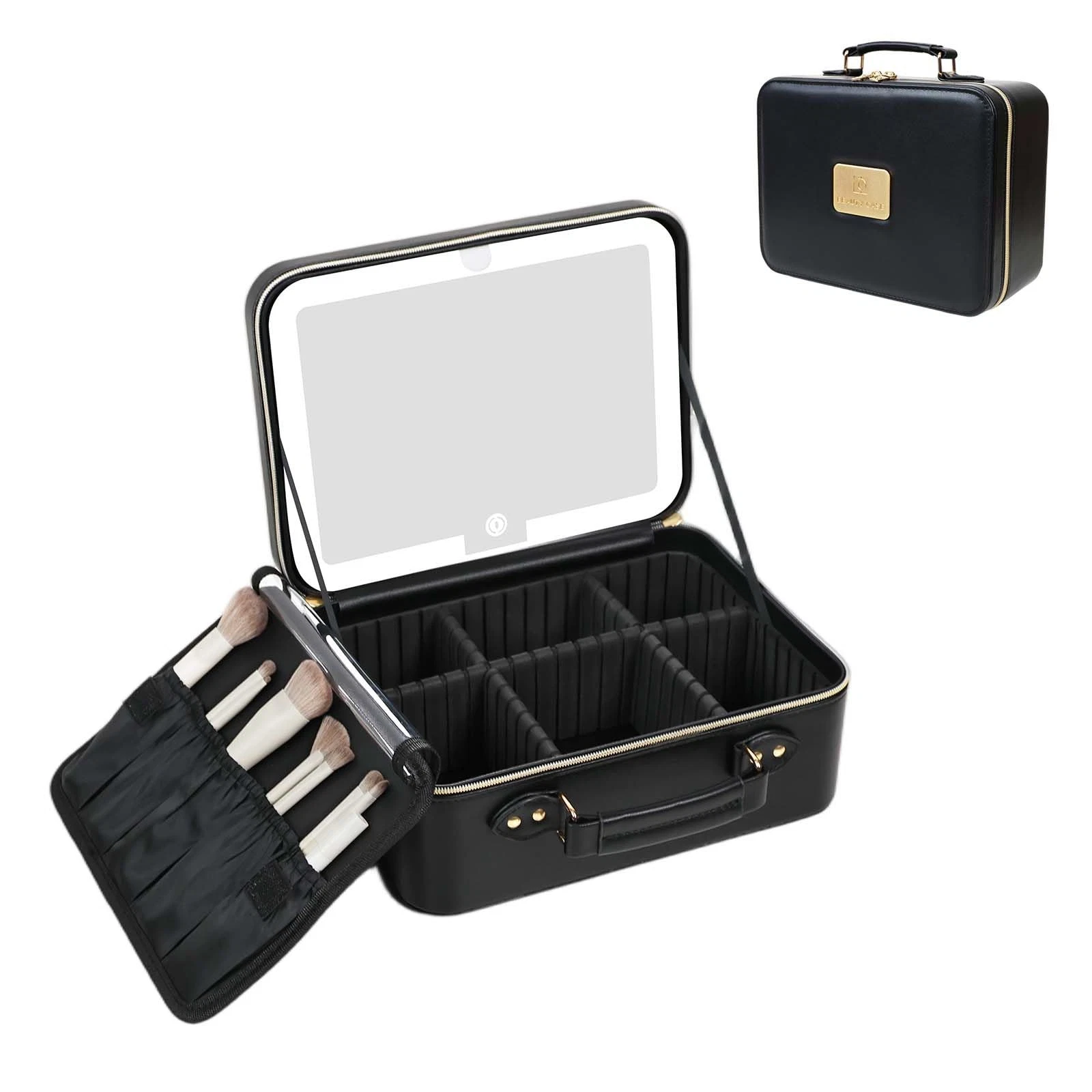 Makeup Bag With LED Mirror 3 Light Modes Adjustable Brightness, Travel Cosmet...