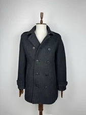 Superdry Rogue Wool Pea Coat Herringbone Grey Men’s Size L