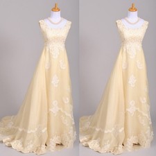Champagne Wedding Dresses Square Neck Sleeveless Lace Appliques Bridal Gowns