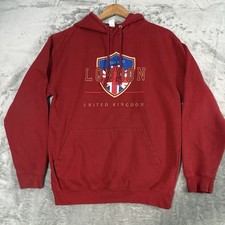 London England United Kingdom Red Pullover Hoodie Sweatshirt M Retro Gorpcore