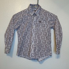 Wrangler Button Down Shirt Small Youth Paisley Rodeo Cowboy White Maroon BG44