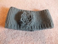 Beautiful Headband Ear Warmer Medium Gray Flower 18x4" Unstretched