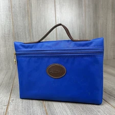 Longchamp Cosmetic Travel Bag Pouch Blue Zip Closure Gold Charm