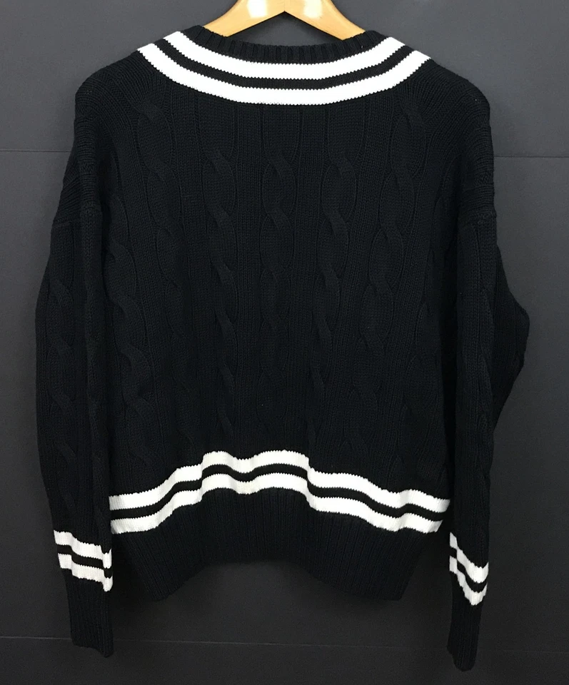 Suéter Pullover de Cricket Polo Ralph Lauren Para Mujer Negro Tejido con Cable Cuello en V Talla M Foto 2 de 4