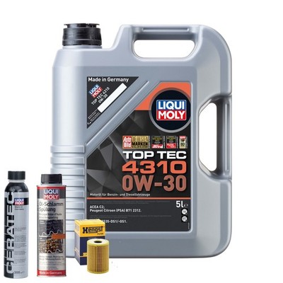 Motoröl 0W30 LIQUI MOLY Toptec 4310 5L+HENGST Ölfilter +Spülung +Cera Tec