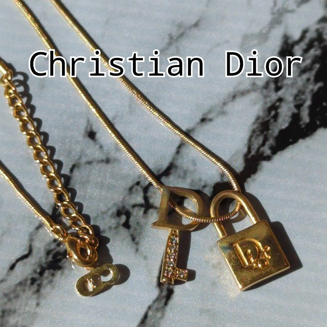 Christian Dior Collana Lucchetto Chiave Strass Logo Oro Ferramenta Donna Auth