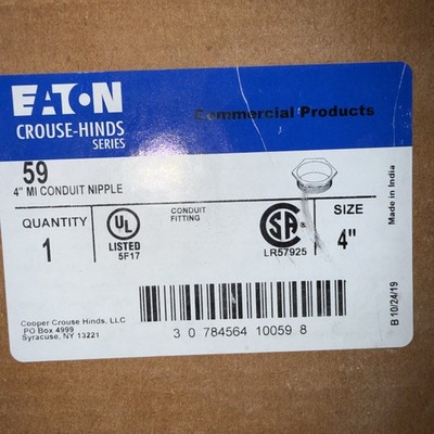 CROUSE HINDS 59  MALLEABLE IRON 4'' CONDUIT CHASE NIPPLE