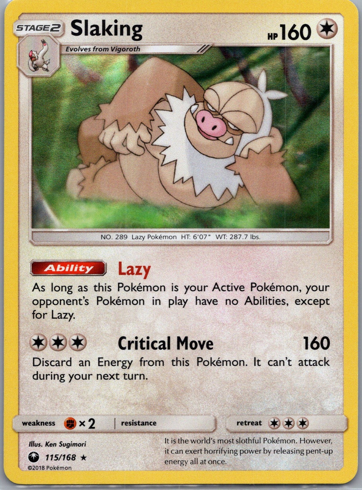 Pokemon Slaking SM - Celestial Storm 115/168 Holofoil Lightly Played