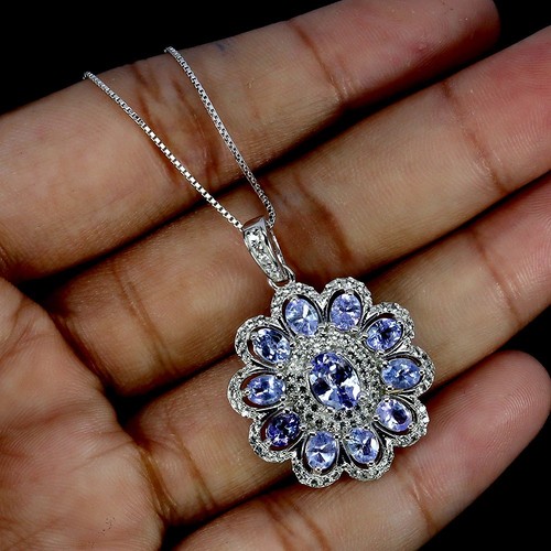 925 Sterling Silver Necklace Oval Tanzanite 6x4mm Topaz Natural Gemstone Jewelry