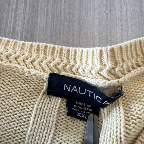 Vintage Nautica Opa Zopfmuster 100% Baumwolle Pullover Pulli Gelb Herren XXL - Bild 4 von 7
