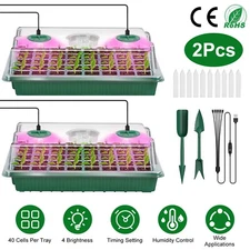 2Pack 40Cells Seed Starter Tray Plant Grow Light Automatic Timing Humidity Plant