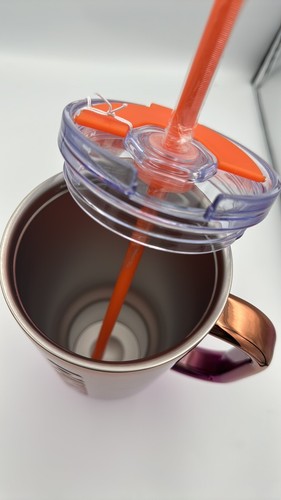 Dunkin Stainless Steel Tumbler Metallic Orange Pink Ombre Donut Straw Topper NWT - Picture 6 of 13
