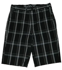 Hurley Boys Puerto Rico Walk Short Casual Black Plaid Size 16 18 20 Runs Small 