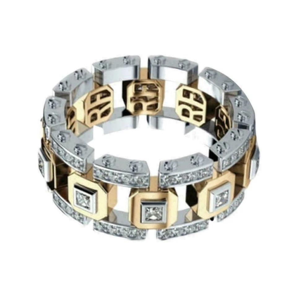 Hombres Mujeres Amante Dos Tonos Brillante Estrás Anillo Dedo Boda Joyería Regalo Decoración Foto 4 de 4