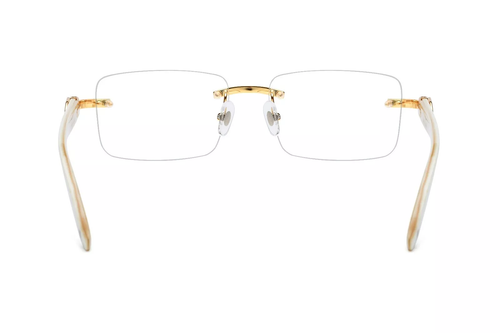Herren Vintage Gold Gestell Randlos Hip Hop Schwarz Holzmaserung Klare Gläser Brille - Bild 84 von 104