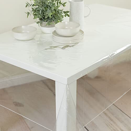 Heavy Duty Clear Plastic Tablecloth Protector, 100 Waterproof Table