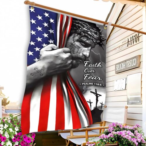 Discover Faith over Fear Jesus Flag 3X5 Ft American Flag with Jesus Christ on It Flag Dou