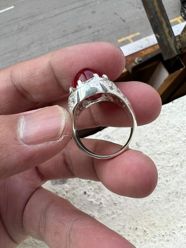 Stunning Natural Lab Created Ruby Gemstone 18k White Gold Ring For Men's SR1722 - Picture 5 of 5