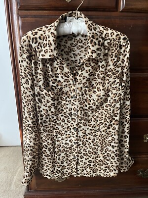 Guess Los Angeles Charlotte Long-sleeve Cheetah animal print blouse, size XS