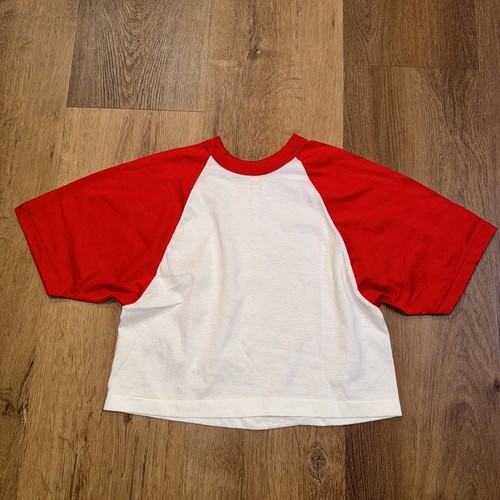 Vintage Belly Shirt Mens Medium Sportswear Crop Raglan Skate 70s 80s USA New Red - Picture 5 of 13