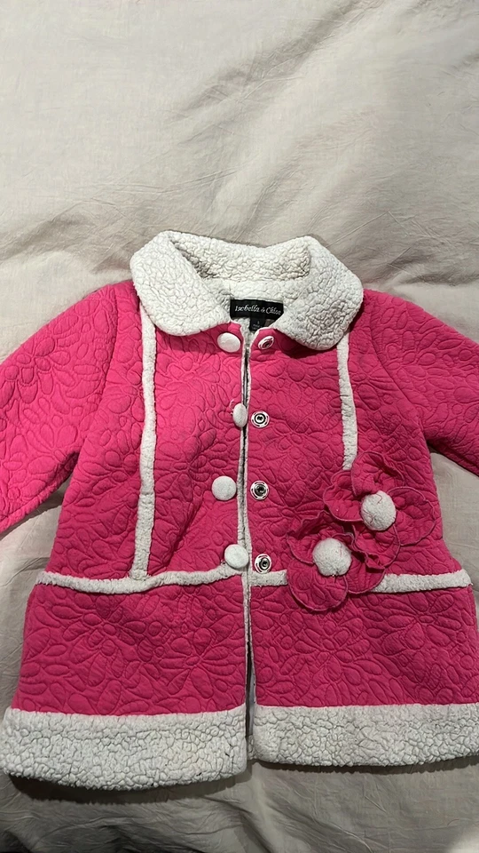 Chaqueta Abrigo Ropa Exterior Isobella & Chloe Niñas, Rosa Con Borde Blanco de Piel Sintética, 5T Foto 2 de 4