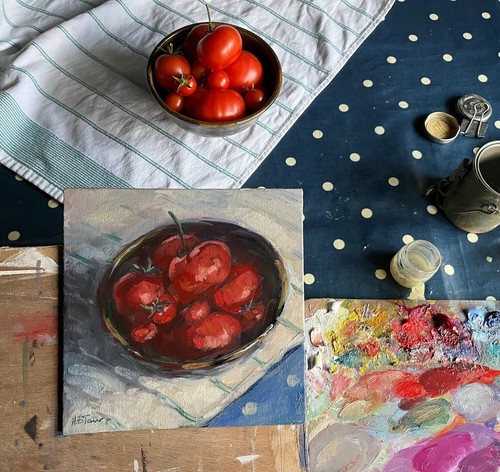HELEN TARR ORIGINAL "The Last of Tomatoes" Still Life fruit & veg OIL PAINTING - Picture 3 of 3