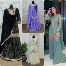 Indian Pakistani Sharara Suit Designer Bollywood Salwar Kameez Set Party Wear 1