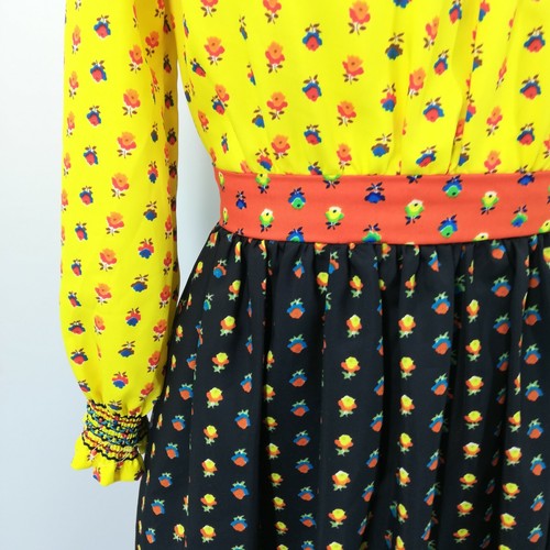 Vintage Youth Guild 70s Floral Dress Size XS? Maxi Boho Bohemian Yellow Elastic - Picture 7 of 12
