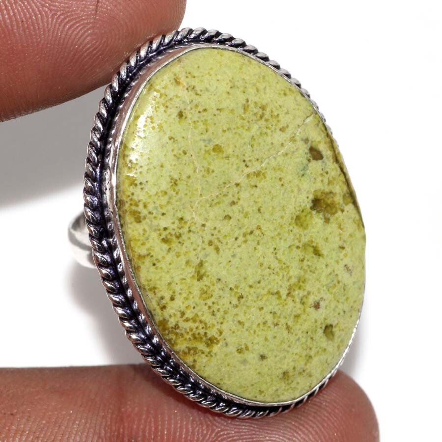 925 Silver Plated Australian Green Opal Jewellery Ring Handmade Size US 9 JW