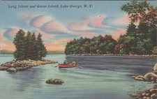 Long Island And Goose Island Lake George New York Boat Linen Vintage Post Card