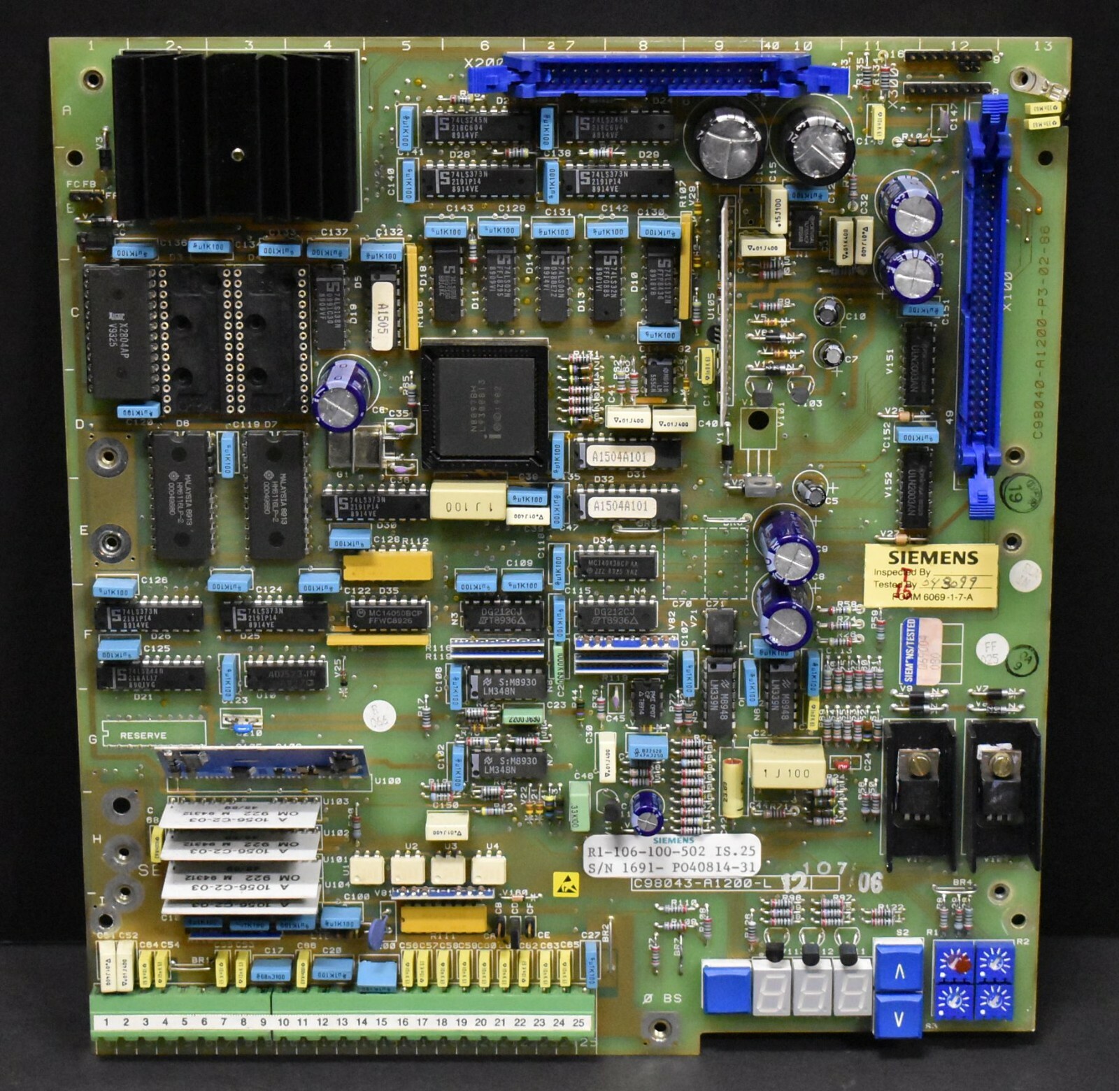Siemens R1-106-100-502 IS.25 Control Board Simoreg