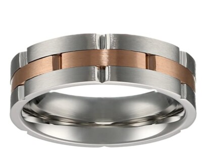 Lavari Jewelers Stainless Steel Ring Rose IP Accent, Size 10 (Lot# 171)