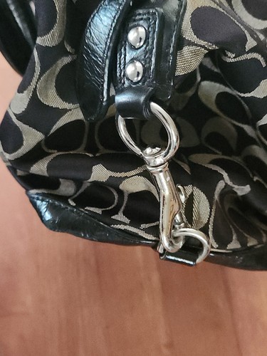 COACH Satchel Handbag Purse F15443 Fabric/Black Leather Size 14x8x6 - Picture 4 of 13