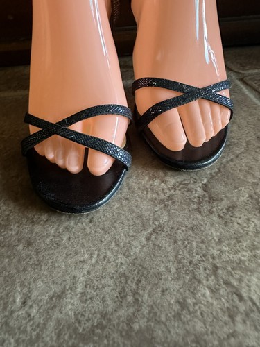 Jimmy CHOO INDIA CLASSIC BLACK PETROL GLITTER STRAPPY SANDALS 37 1/2, 6 M - Picture 5 of 14