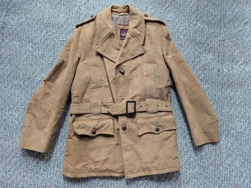vintage TRENCH COAT leather BELTED jacket 40 brown NORFOLK faux suede SHERLOCK - product listing photo