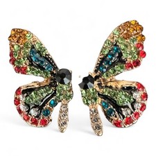 Delightful Colorful Rhinestone Kiss Me Butterfly Stud Earrings