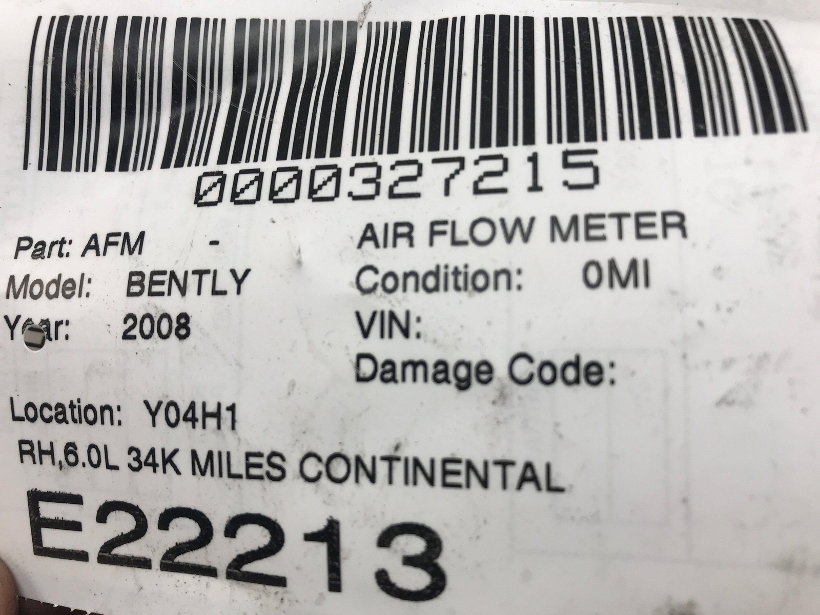 2008 BENTLEY CONTINENTAL GTC Air Flow Meter