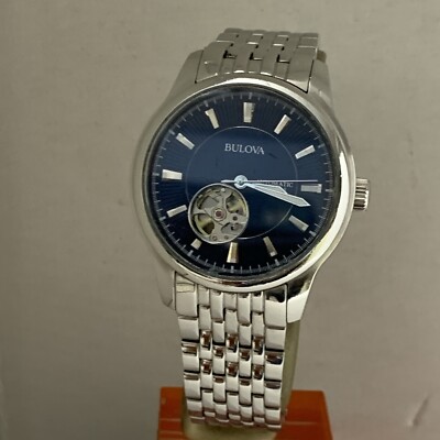 Bulova Silver Bracelet Watch with Light Blue Dial and Heart Open-Heart Bulova Surveyor Automatic Watch with Open Heart Blue Dial  main image 2