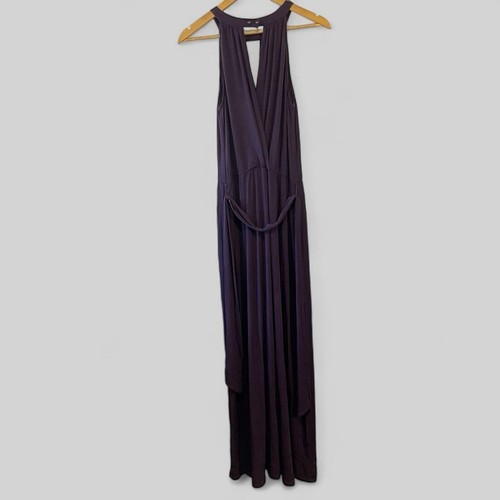Michael Stars Womens Halter Maxi Dress Size Medium Dark Purple Deep V Modal Belt - Picture 2 of 10