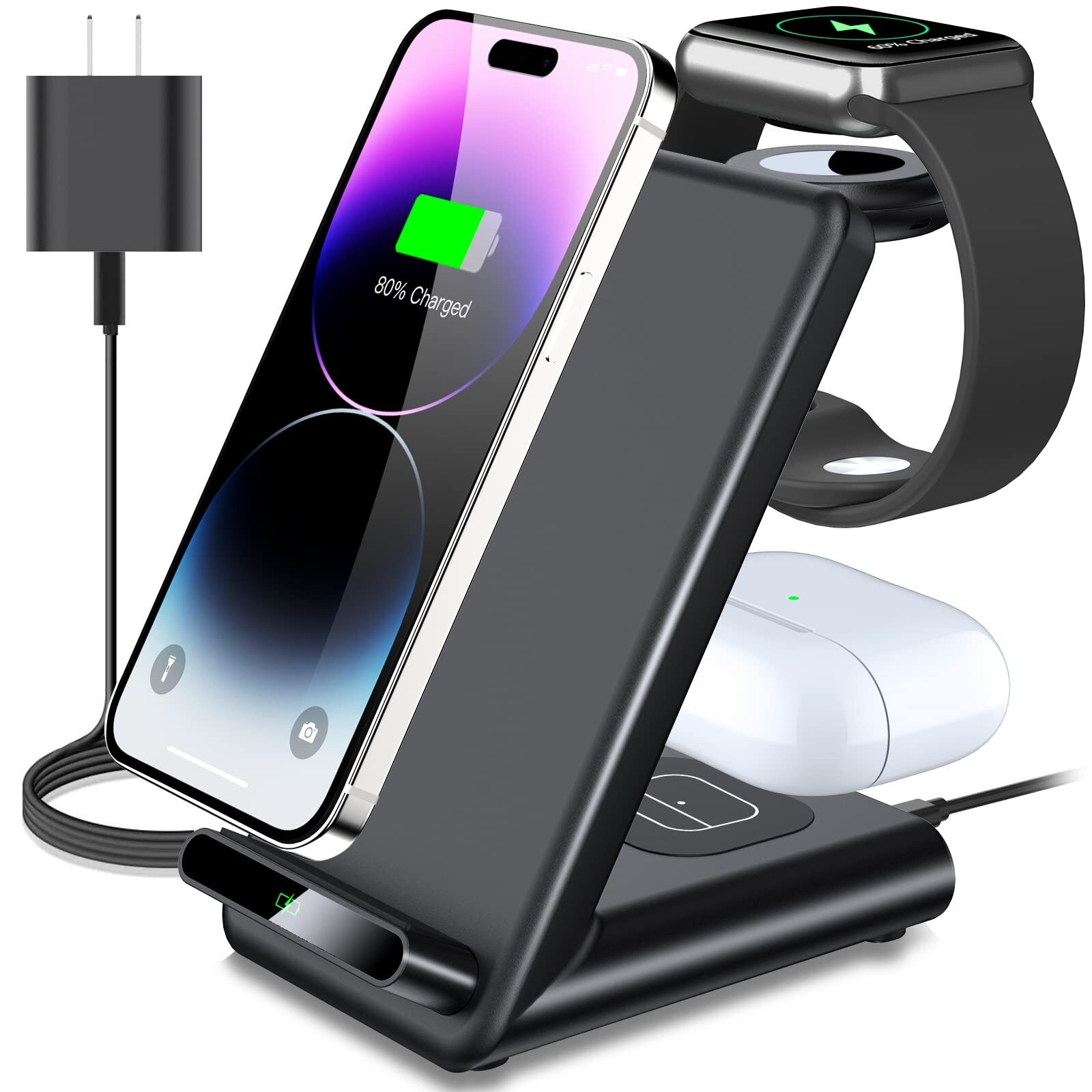 Wireless Charging Station,3 in 1 Wireless Charging Stand Made for Apple Watch...-image