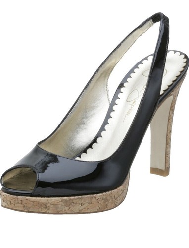 Escarpins Jessica Simpson En Cuir Verni Noir - Talons Aiguilles Ouverts - Taille 7.5 US - Occasion